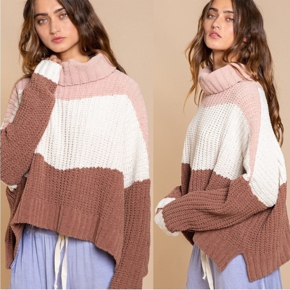 POL Sweaters - POL Canyon Rose Color Block Oversized Chenille Sweater Size Large